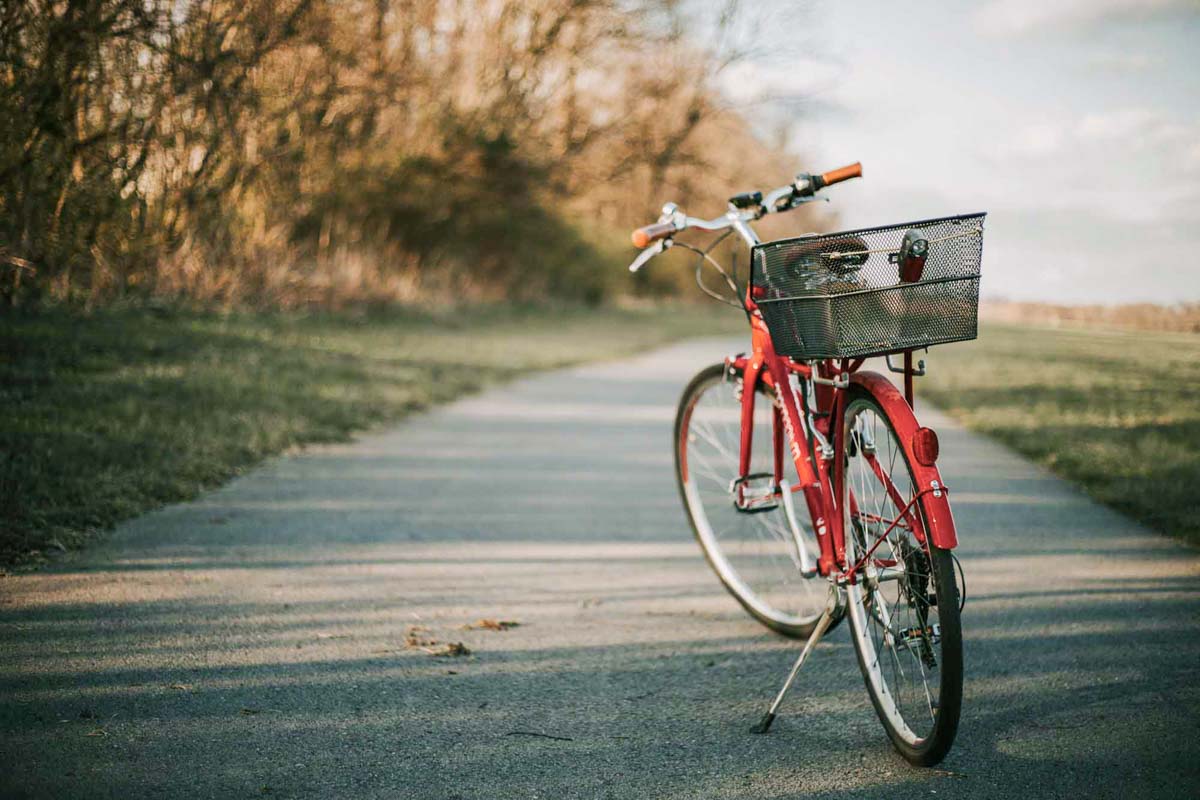 Red bicycle on cycle path